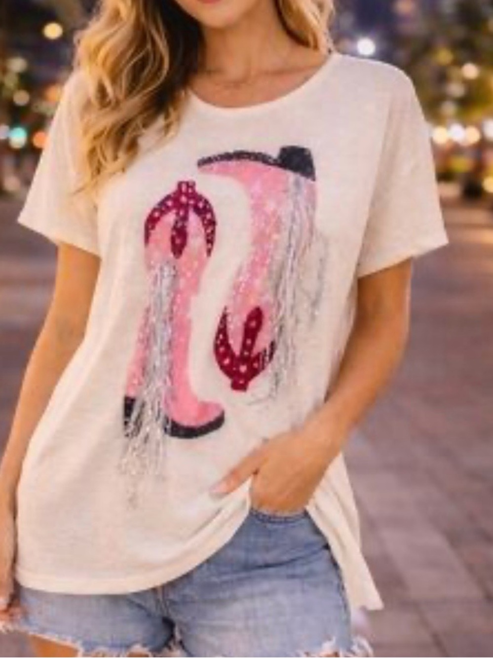 Blue B Oversized cowboy sparkling tee 100% linen